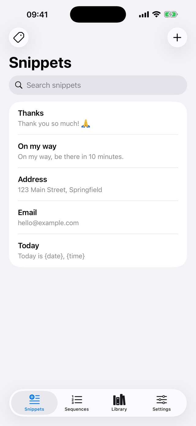 Pastely snippets list